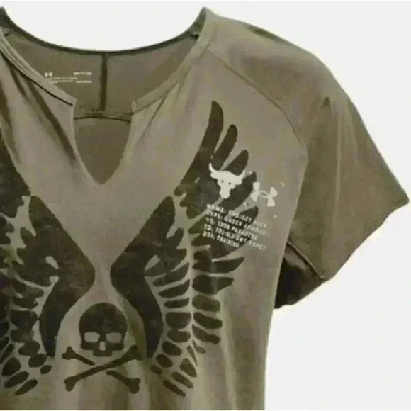 NWT Under Armour Women's Project Rock Wings Army Green Workout Loose Top Size L - Picture 6 of 15